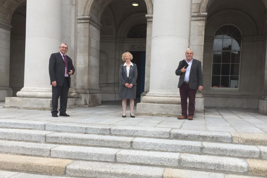 29th July 2020 Government Buildings on Upper Merrion StreetAILG President Cllr. Mick Cahill, Vice President Cllr. Anne Colgan and Cllr. Thomas Mulligan before meeting with Minister Peter Burke TD in relation to the Moorhead Report.
