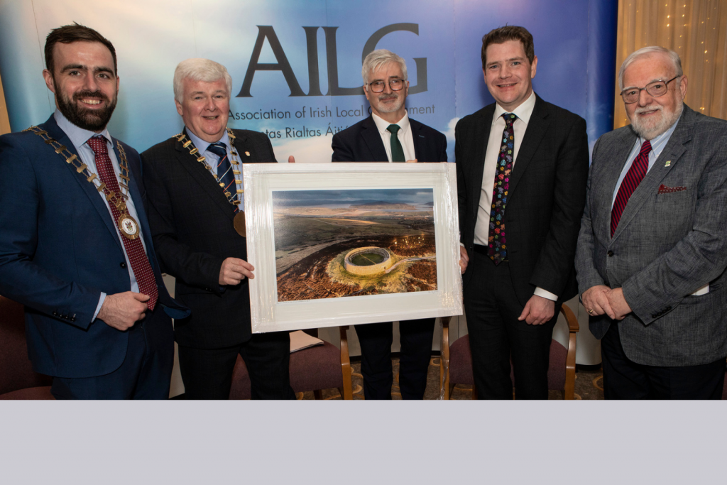 24th March 2022, AILG Annual Conference in Inishowen Gateway Hotel  L-R: Cllr. Jack Murray, Cathaoirleach Donegal Co. Co, President Cllr. Nicholas Crossan, John G McLaughlin, Chief Executive Donegal Co. Co, Peter Burke TD, Vice President Cllr. Nick Killian
